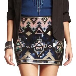 NWOT Express Aztec Sequins Mini Skirt XS